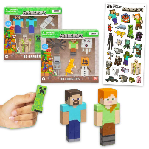 Minecraft Party Favor Set - Bundle with 12 Video Game Erasers Featuring Creeper Zombie More Plus Stickers | Minecraft Party Supplies Kit for Kids B on OnBuy