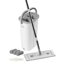 VEVOR Mop and Bucket with Wringer Set  Wet & Dry Use  Flat Mop and Bucket System with 3 Washable Microfiber Pads  Flat Mop with Stainless Steel H