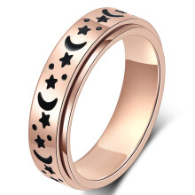 AmorArtSky Spinner Ring til Kvinder: Angst Ring til Damer M?nd Titanium Rustfrit St?l Spinner Ring 5 Farver 6MM St?rrelse 7 Moon Star Fidget Ring