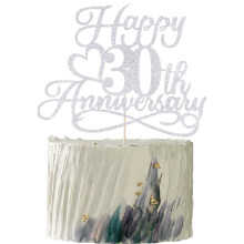 YUINYO Silver Glitter Happy 30th Anniversary Cake Toppers -Wedding Anniversary Party Decorations 30th Wedding Anniversary Company Anniversary Pa