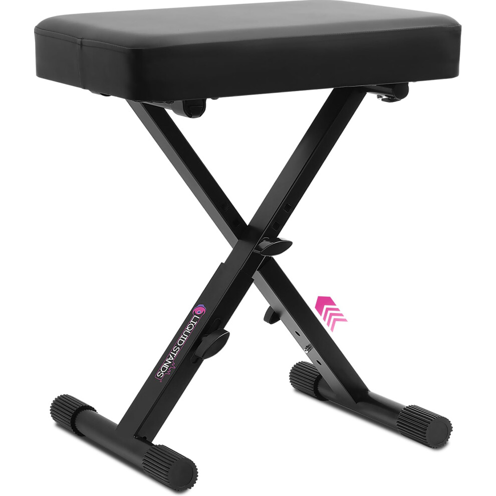 Liquid Stands Foldable Adjustable Piano Bench X-Style Music Stool - Piano Keyboard Bench Seat for Piano Keyboard Stand with Black Cushion Padded Bench
