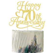 YUINYO Gold Glitter Tillykke med 70 ?rs jubil?um kage toppers -bryllup jubil?ums festdekorationer 70 ?rs bryllupsdag Firma jubil?ums fest F?dsels