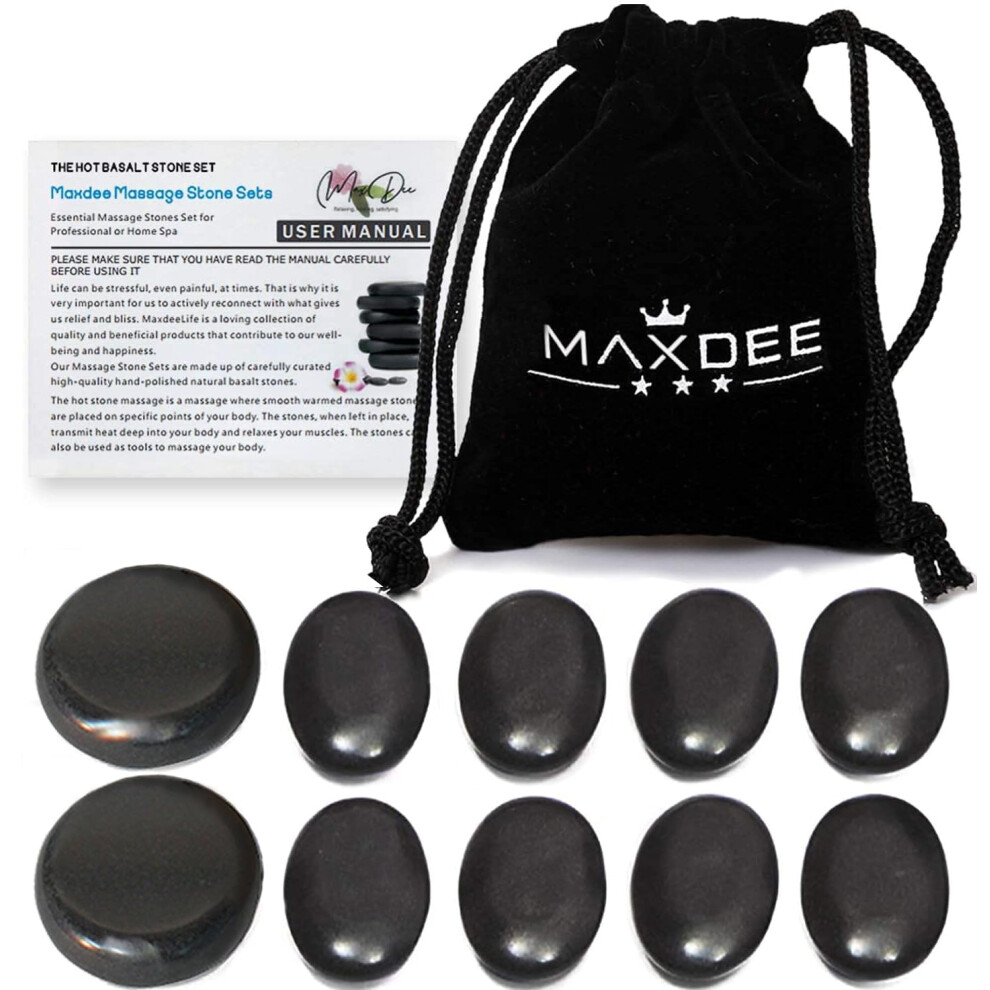 Maxdee Hot Stones Massage Set: 10 Small Hot Massage Stones For Professional Or Home Spa Use Ideal For Relaxation Pain Relief And Healing 1.6""""