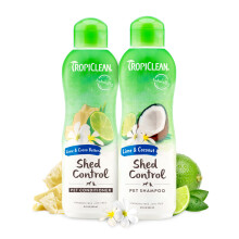 Tropiclean Deshedding Shampoo per cani e pacchetto di toelettatura set di balsamo per la perdita di cucciolo di cucciolo di calce e profumo di cocco