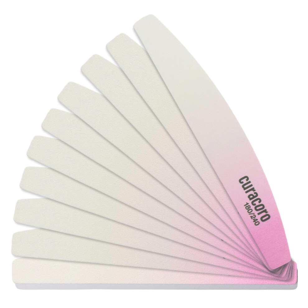 Curacoro 10 Pcs Nail File - Professional Half-Moon Nail Files Double Sided Emery Board (180/240 Grit) Washable Nail Files And Buffers Smooths & Shap