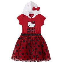 Hello Kitty Sanrio piger cosplay tyl kjole med h?tte til sm?b?rn og store b?rn r?d/hvid
