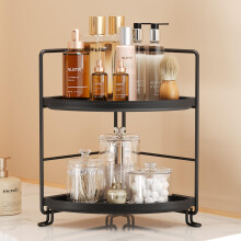 NLBTW 2 Tier Corner Bathroom Countertop Organizer Tool-Less Installation Vanity Tray for Skincare Makeup Perfume Organizer Small Plastics Count