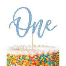 MYAMPED First Birthday Cake Topper - Glitter Sky Blue One Sign 1-?rs f?dselsdag Kage Dekoration Supplies Velegnet til Baby Shower Favors Baby Gen
