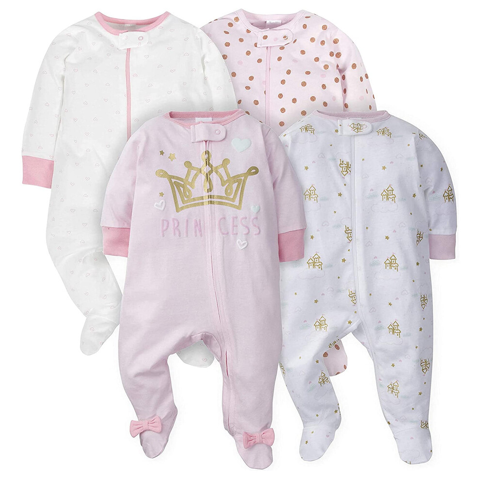 Gerber Baby Girls 4 Pack Sleep 'N Play Footie Castle 3-6 Months