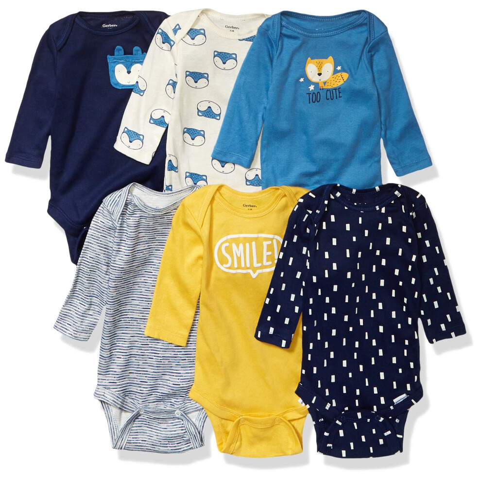 New Gerber Men's Baby Boys' 6-Pack Long-Sleeve Onesies Bodysuit Fox Newborn Op197242mc