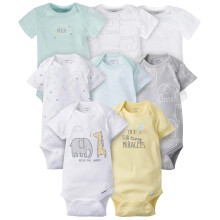 Gerber Baby 8-Pack Korte Mouw Onesies Bodysuits, Dieren Groen, 3-6 Maanden