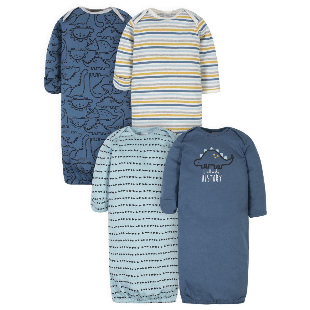 Gerber Unisex Baby Boy and Girls 4-Pack Sleeper Gown Dinosaur Blue Preemie