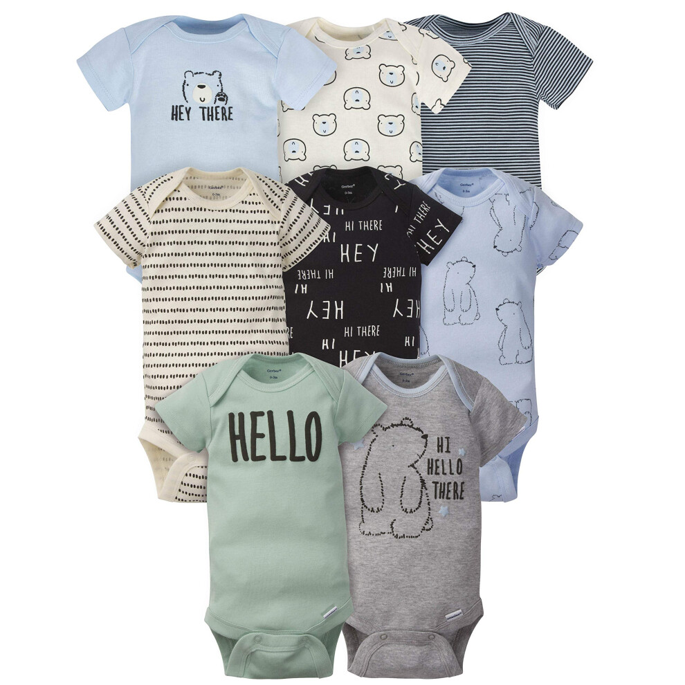 Gerber Baby Boy's 8-Pack Short Sleeve Onesies Bodysuits  Bear  Preemie
