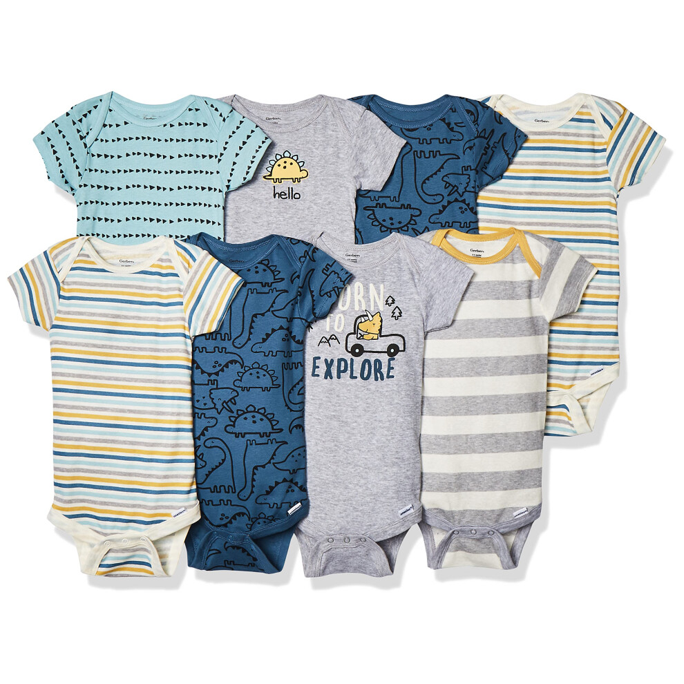 Gerber Baby 8-Pack Short Sleeve Onesies Bodysuits  Dinosaur Blue  0-3 Months