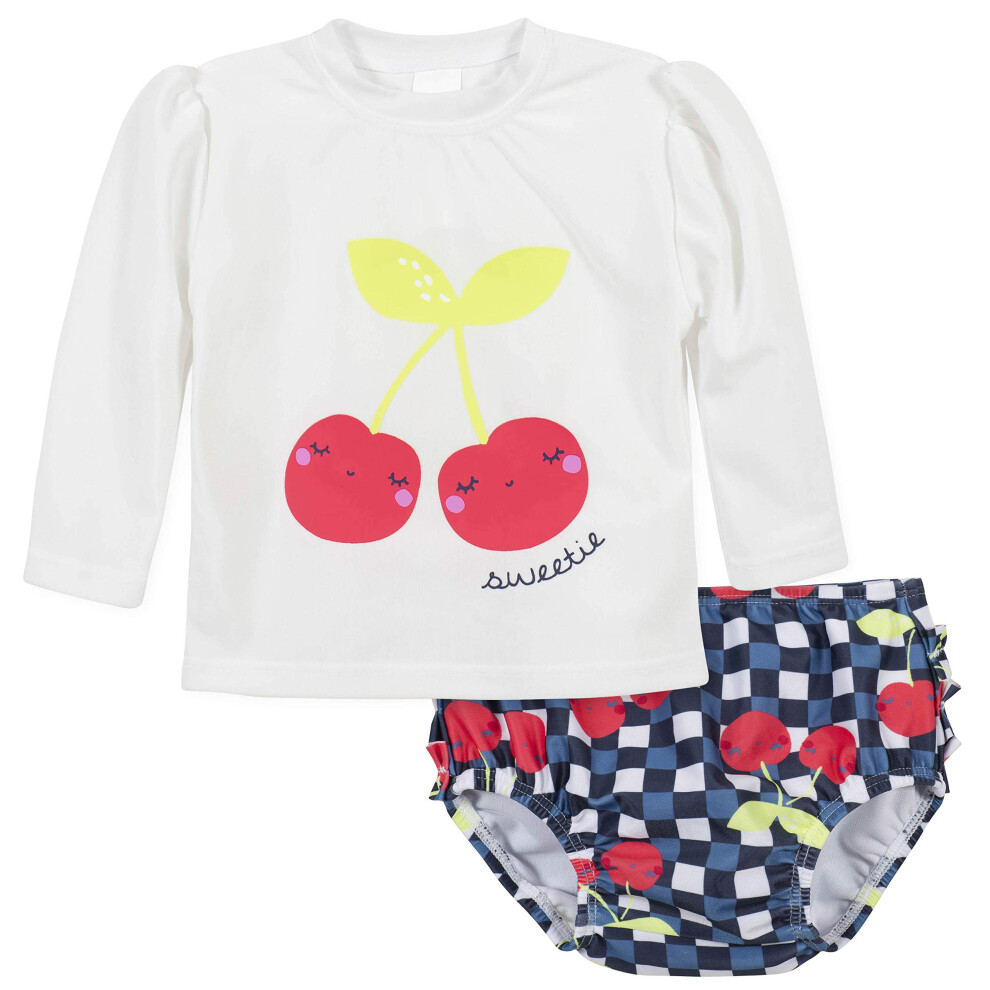 Gerber Baby Girl's Toddler Long Sleeved Rashguard Swim Bathing Suit Set  Cherry  5T