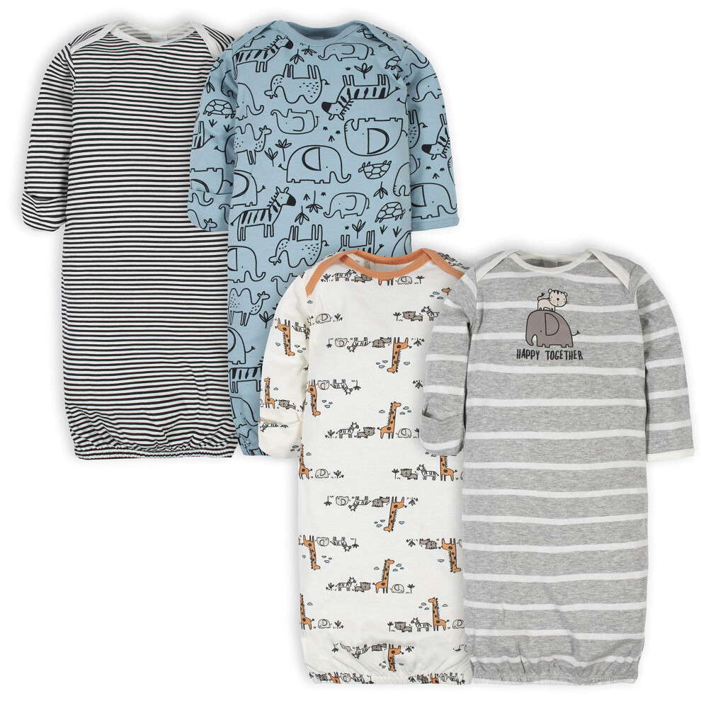 Gerber Unisex Baby Boy and Girls 4-Pack Sleeper Gown Jungle Blue Preemie