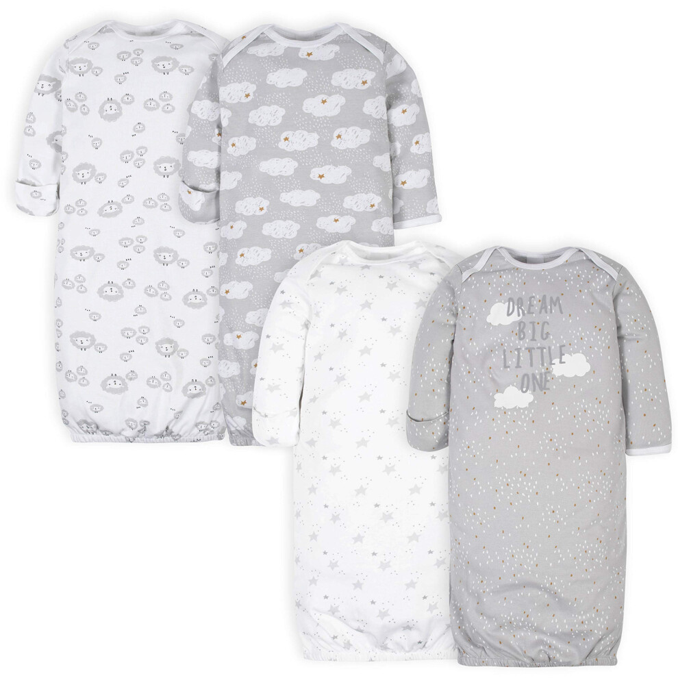 Gerber Unisex Baby Boy and Girls 4-Pack Sleeper Gown Sheep Grey Preemie
