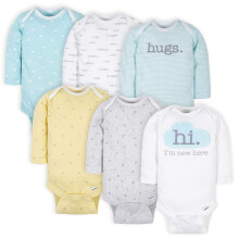 Gerber Unisex Baby 6-Pack Lange Mouwen Rompers Woorden Grijs 12 Maanden