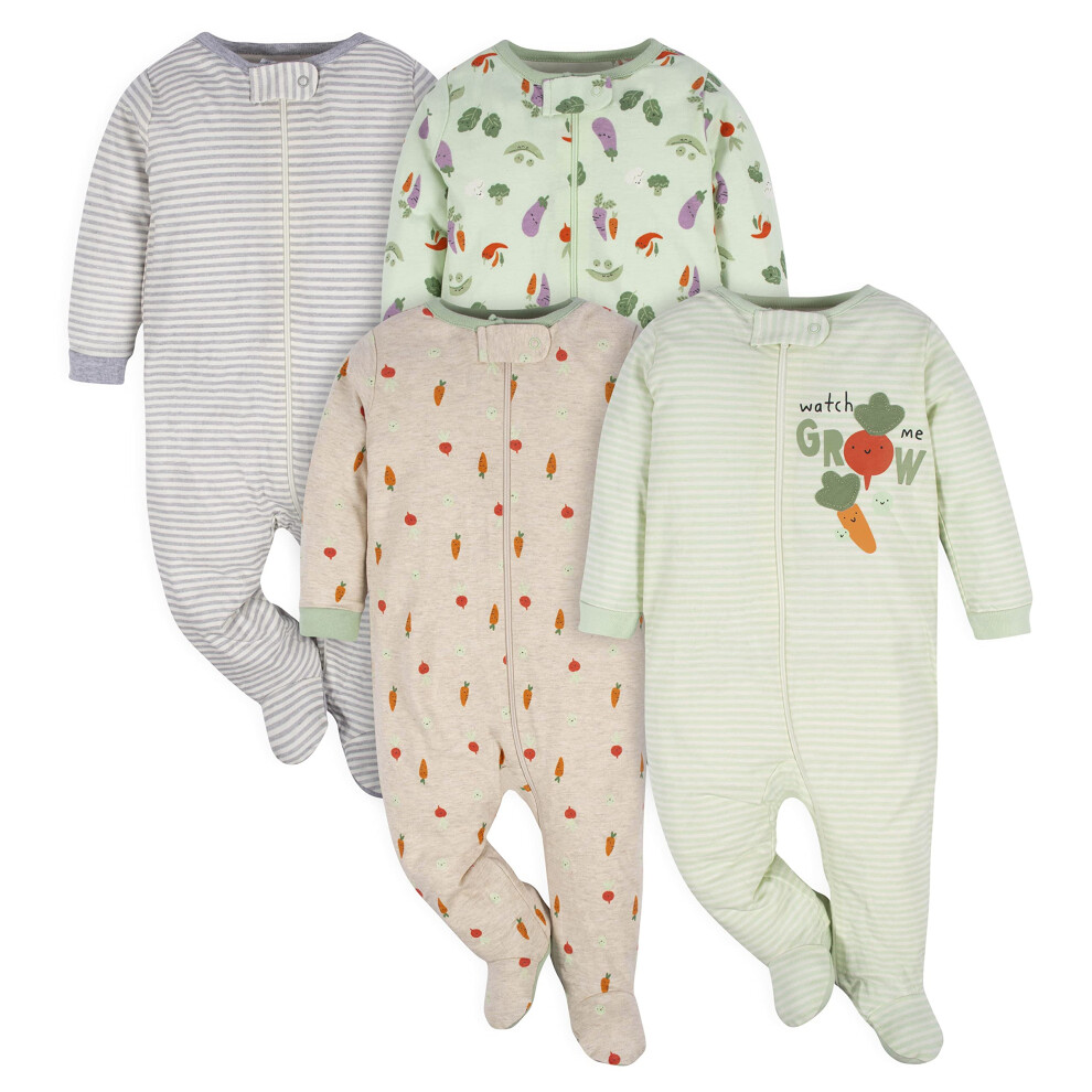 Gerber Unisex Baby 4 Pack 'N Play Footie And Toddler Sleepers Happy Veggies 0-3 Months Us