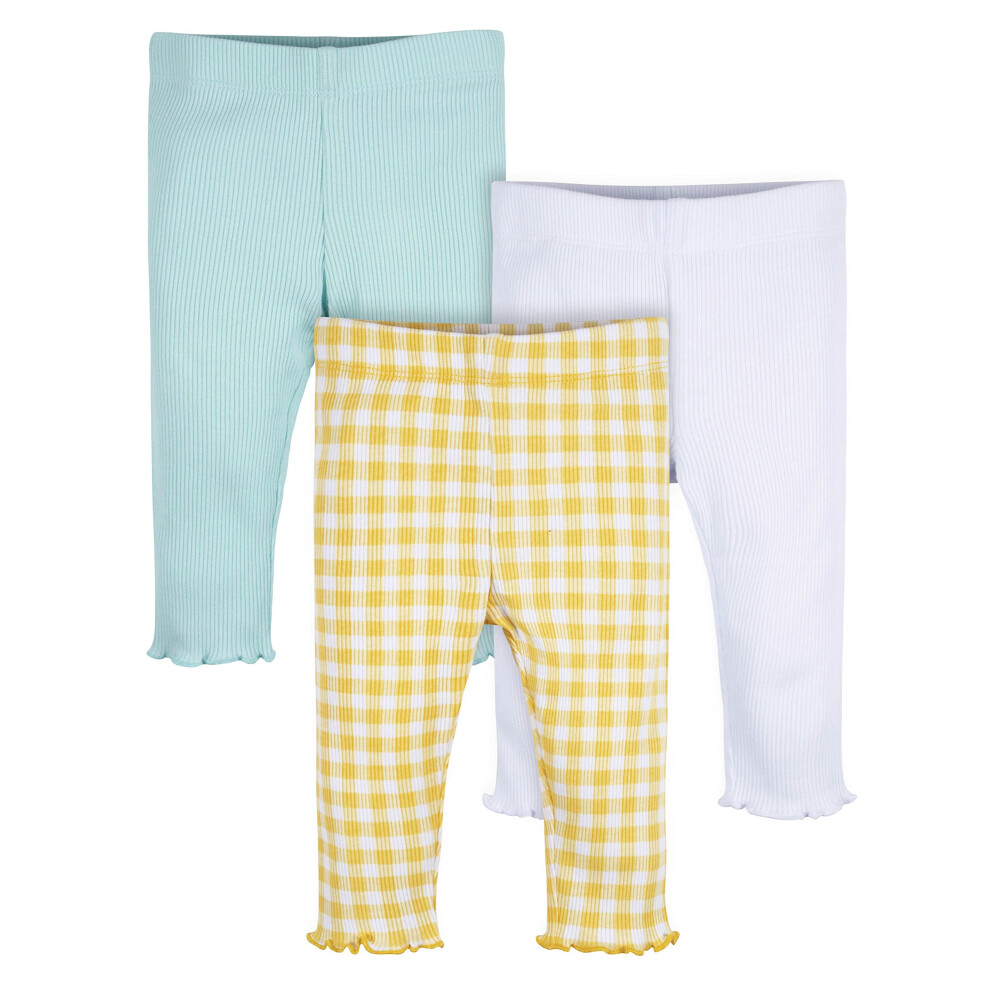 Gerber Baby Girl's Toddler Multi-Pack Premium Leggings  Yellow White Blue  12 Months