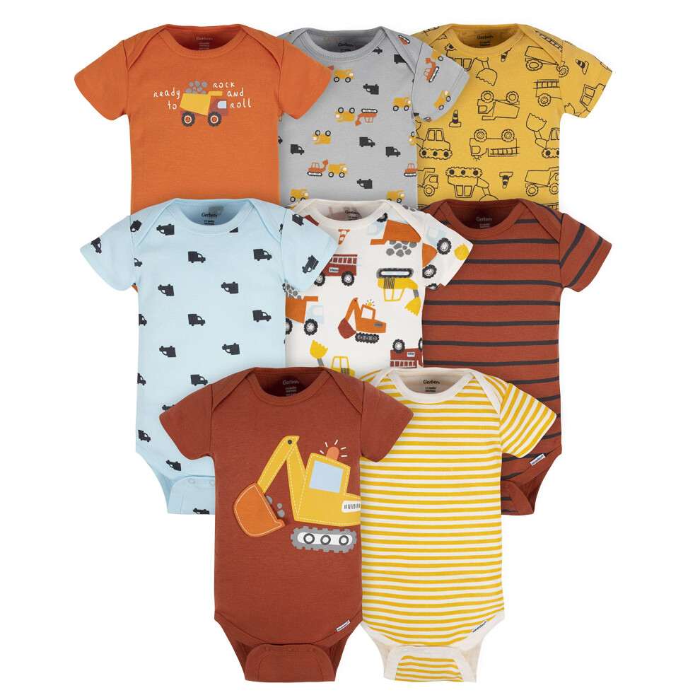 Gerber Baby Boy's 8-Pack Short Sleeve Onesies Bodysuits  Transportation Zone  Newborn