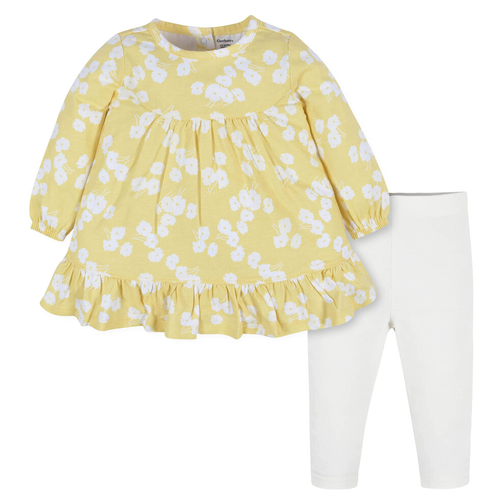 Gerber Baby Girls Toddler 2-piece Long Sleeve Dress & Leggings Set  Golden Flowers  4T US