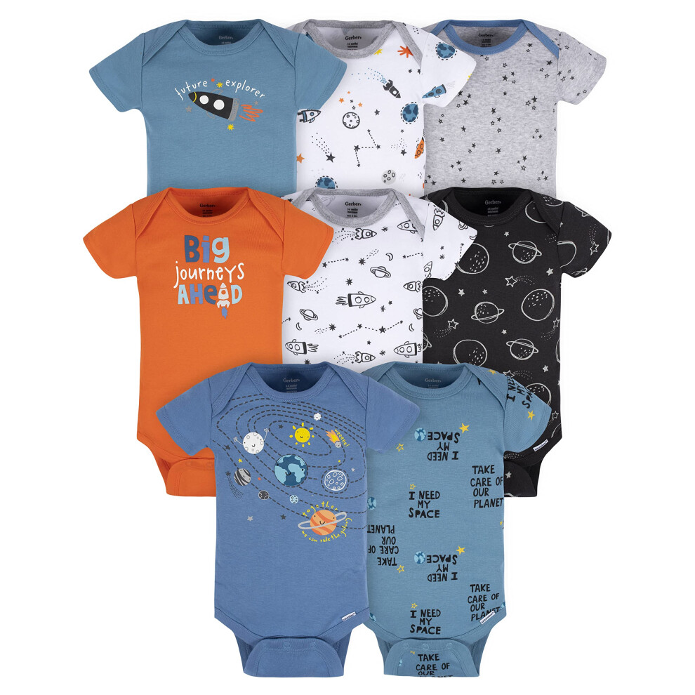 Gerber Baby Boy's 8-Pack Short Sleeve Onesies Bodysuits  Space  3-6 Months