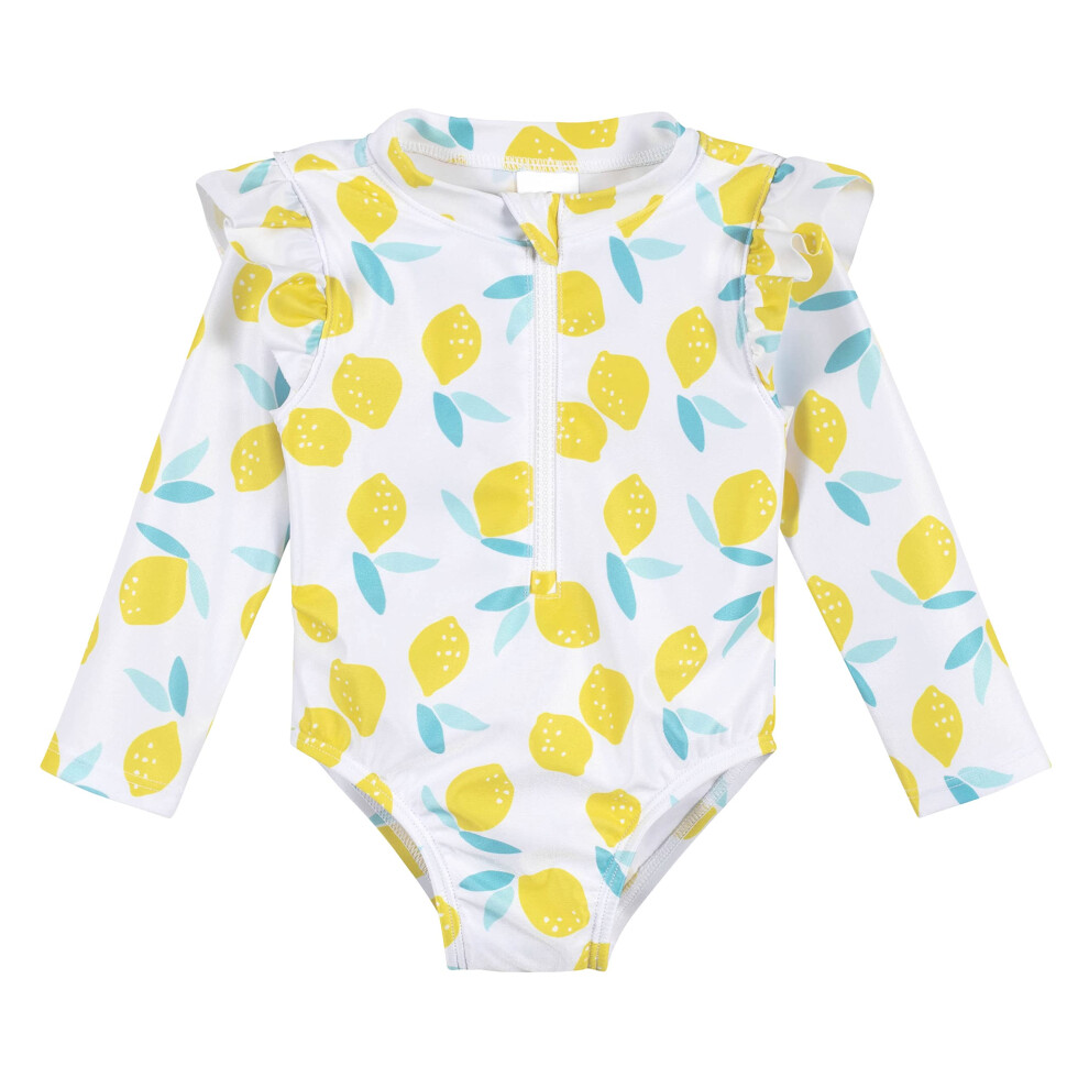 Gerber Girls' Toddler Long Sleeve One Piece Rashguard Swimsuit  White Yellow Lemons  5T