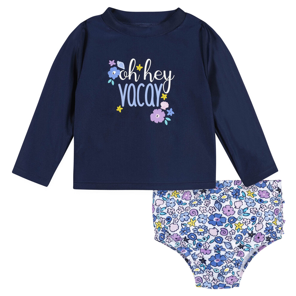 Gerber Baby Girl's Toddler Long Sleeved Rashguard Swim Bathing Suit Set  Purple Floral Shell  12 Months
