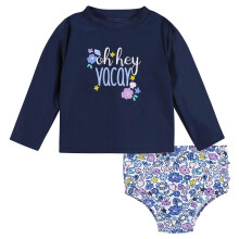 Conjunto de mai de manga comprida Rashguard para bebs meninas Gerber, concha floral roxa, 18 meses