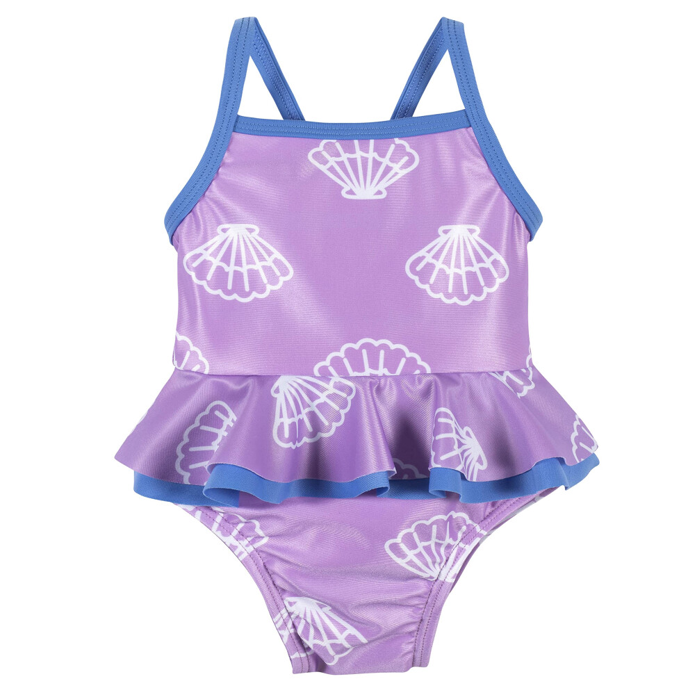 Gerber Girls' One-Piece Swimsuit  Purple Floral Shell  3-6 Months