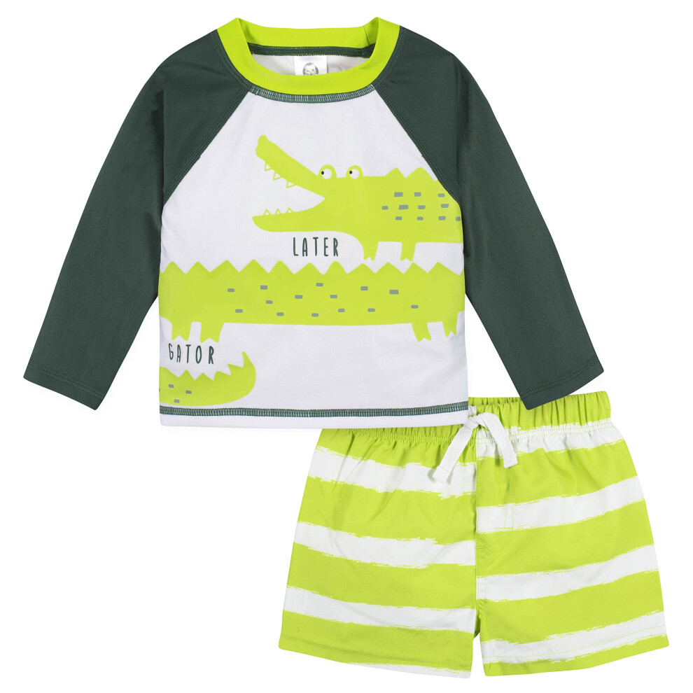 Gerber Baby Boy's Toddler Long Sleeved Rashguard Swim Bathing Suit Set  Green Gator  12 Months