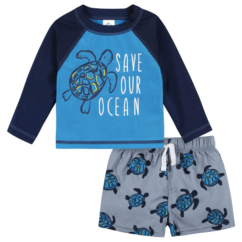 Gerber Baby Boy's Toddler Long Sleeved Rashguard Swim Bathing Suit Set  Green Turtles  6-9 Months
