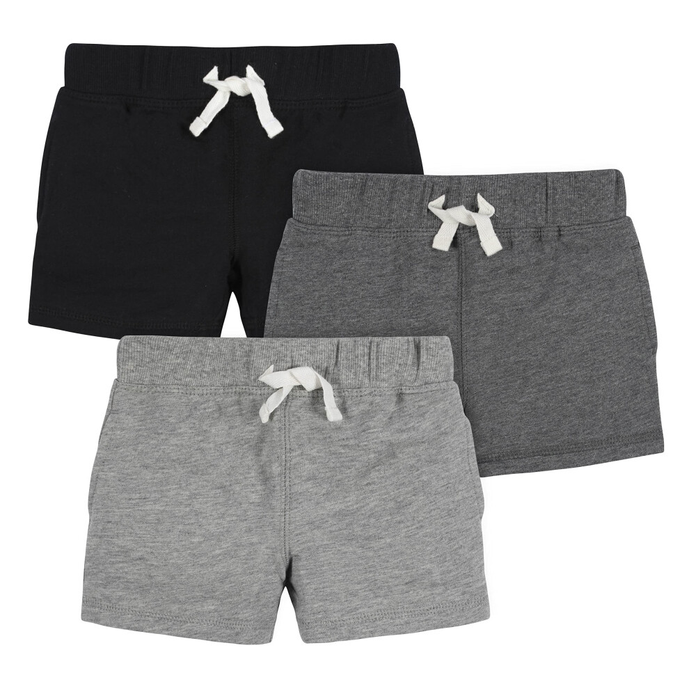 Gerber Baby Boy's Toddler 3-Pack Pull-On Knit Shorts  Gray & Black  3T