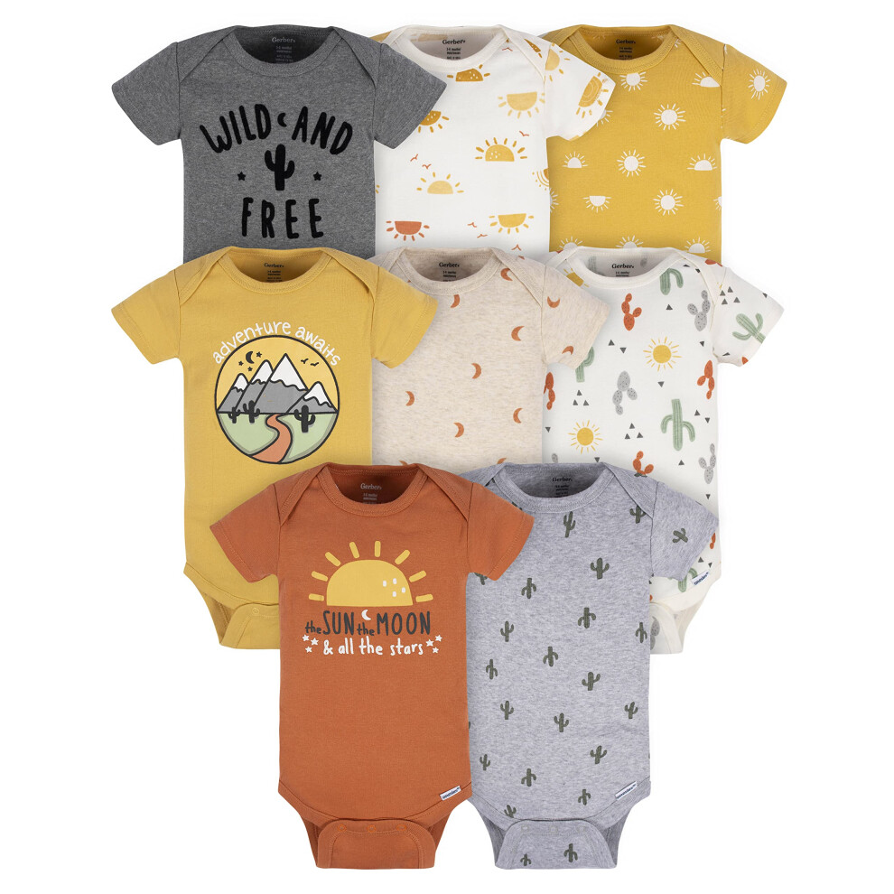 New Gerber Women's Baby 8-Pack Short Sleeve Onesies Bodysuits Southwest Newborn Op224600ss