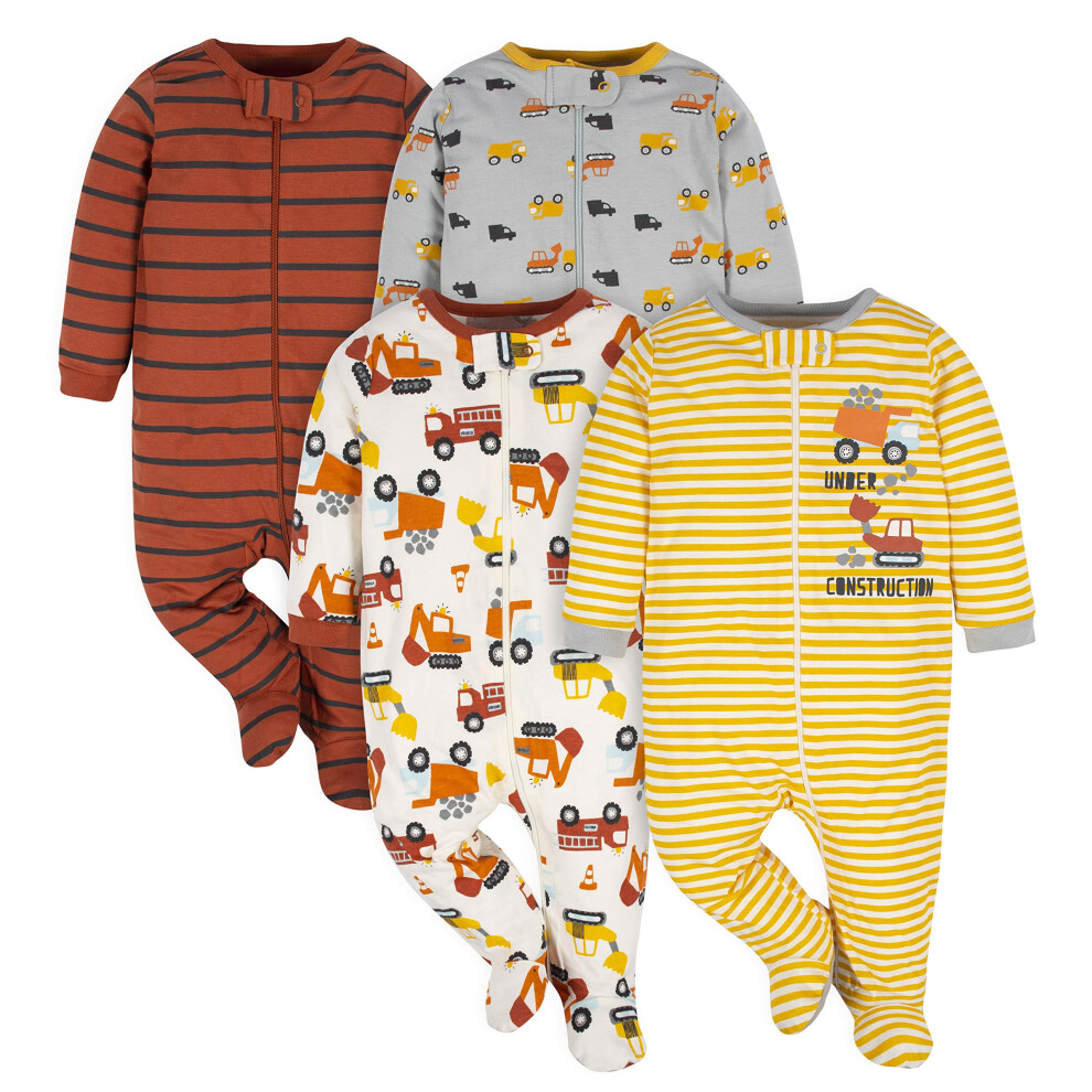 Gerber Baby Boy's 4 Pack Sleep 'N Play Footie  Transportation Zone  Preemie