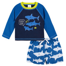Gerber Baby Jongens Peuter Lange Mouwen Rashguard Zwemset, Blauwe en Witte Haai, 6-9 Maanden