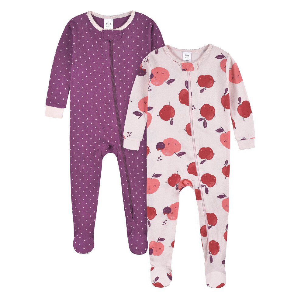 Gerber Baby Girl's 2-Pack Footed Pajamas  Fruit Lovers Purple  0-3 Months
