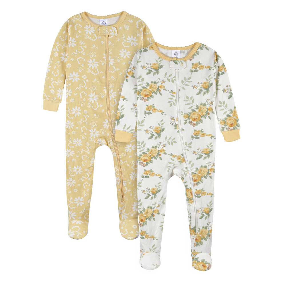 Gerber Baby Girl's Toddler 2-Pack Footed Pajamas  Rose Garden Yellow  3T