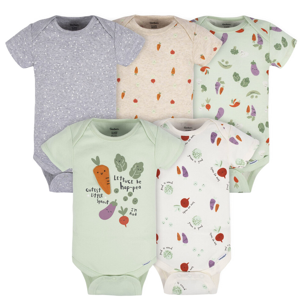 Gerber Unisex Baby 5-Pack Short Sleeve Variety Onesies Bodysuits Happy Veggies Newborn