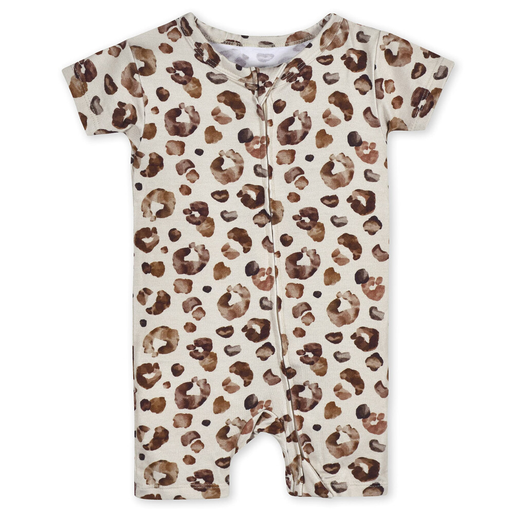 Gerber Unisex Baby Buttery Soft Short Sleeve Romper with Viscose Made from Eucalyptus  Leopard  0-3 Months
