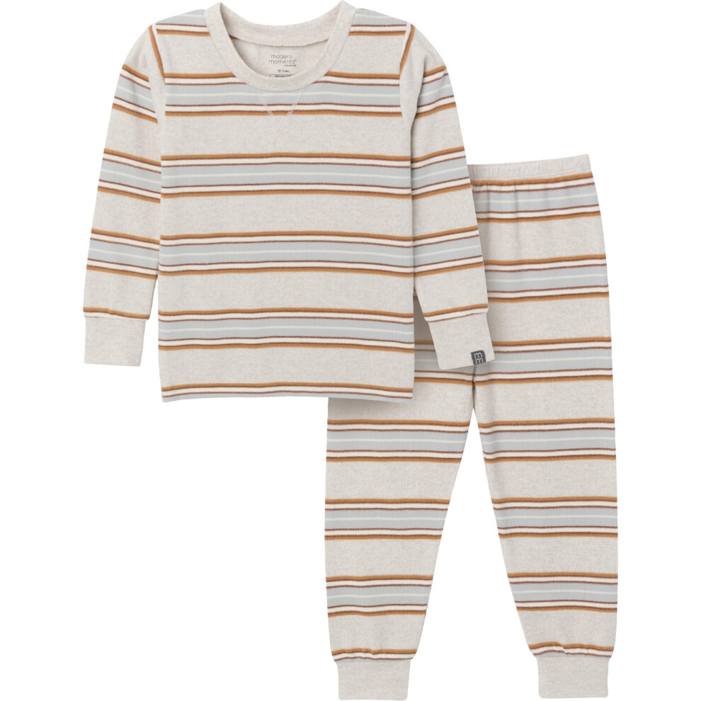 Modern Moments By Gerber Baby Hacci Snug Fit 2-Teiliges Pyjama-Set, Haferflocken, Heather Stripe, 3T-image