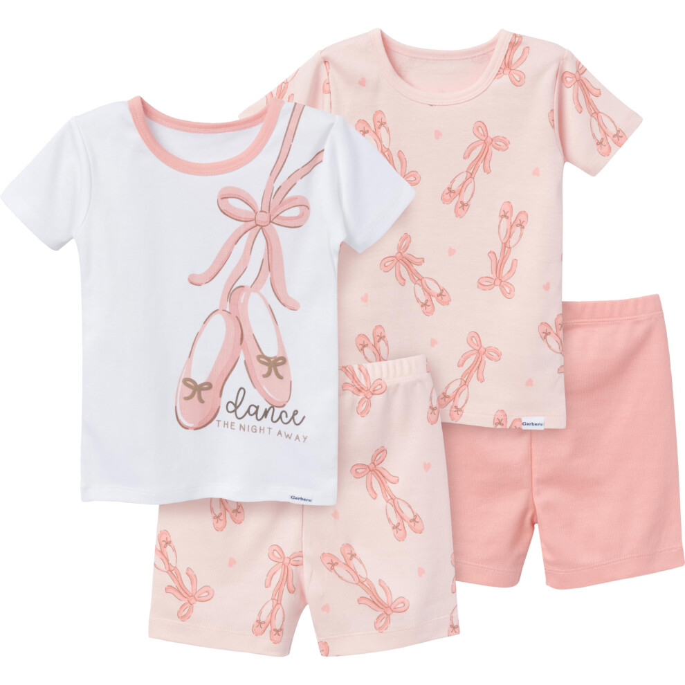 Gerber Baby Girls' Toddler Snug Fit 4-Piece Pajama Short Set  Ballet Slippers  5T