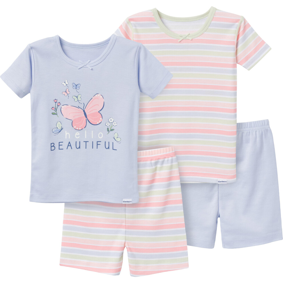 Gerber Baby Girls' Toddler Snug Fit 4-Piece Pajama Short Set  Stripe  4T
