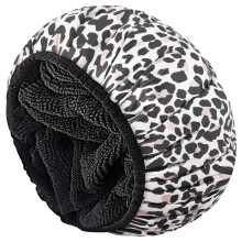 Aquior Shower Cap Extra Large Triple Layer Bathing Cap with Dry Hair Function for Women Microfiber Terry Cloth Silky Satin 100%% Waterproof Reusable L