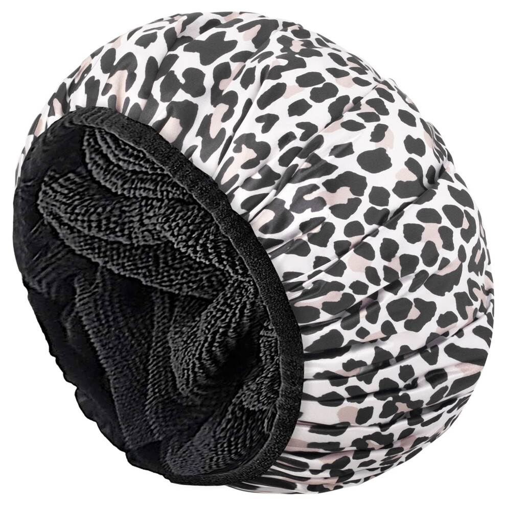Aquior Shower Cap Extra Large Triple Layer Bathing Cap With Dry Hair Function For Women Microfiber Terry Cloth Silky Satin 100%% Waterproof Reusable L