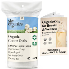 Sky Organics kologisk store ovale bomuldspuder 100 % ren kologisk bomuld GOTS-certificeret bomuld 60 Count dobbelt tekstureret design til makeu