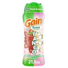 Gain Tango 2 em 1 Contas intensificadoras de perfume para lavanderia com aroma de morango e karit Contas para lavanderia de 21,1 onas com aroma