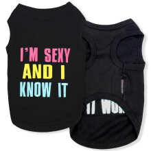 Parisian Pet Hunde T-shirt - Broderet Im Sexy Pige Hundet?j - ?ndbar og let tanktop - ?rmel?se Pet Tee Shirts - Maskinvaskbar Skjorte til sm? hun