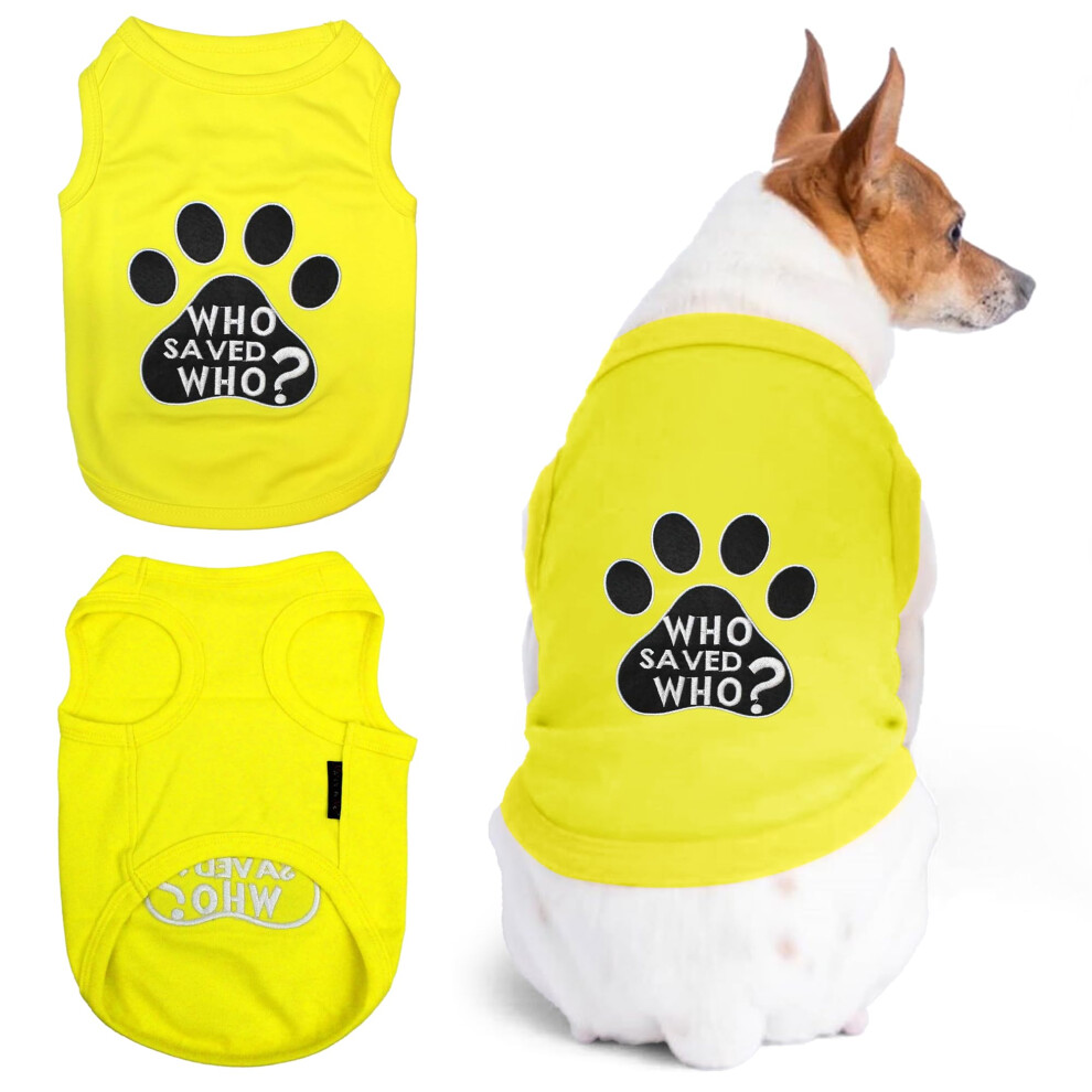 Parisian Pet Dog Tshirt - Embroidered Who Saved Who Tank Top - Skin Friendly Dog Clothes - Yellow Sleeveless Tee Shirts - Machine Washable Shir-image-OPC-PFSM2Z9-NEW